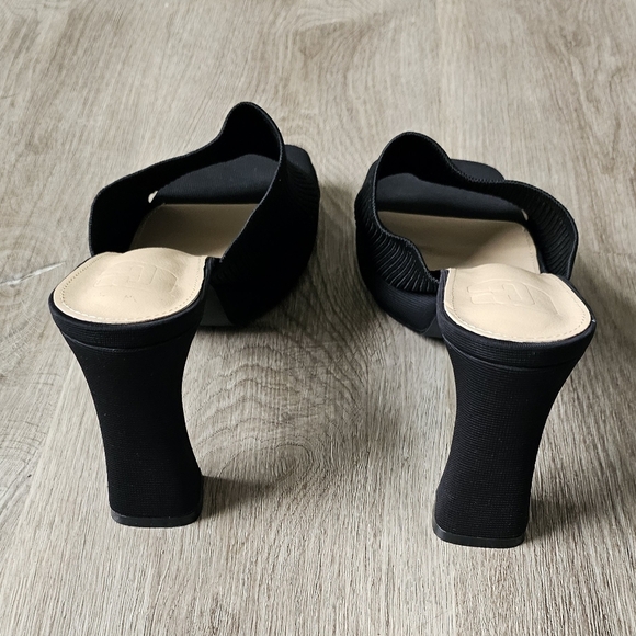 Size 10 Black Ribbed Open-Toe Heeled Mules - Picture 5 of 10